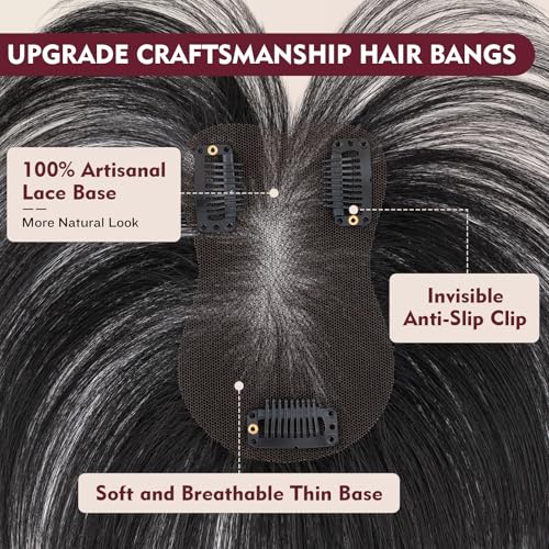 TESS Human Hair Toppers for Women Natural Black 11 Inch Clip-In Air & Side Bangs