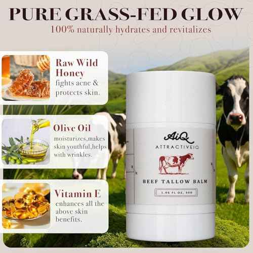 New Zealand Grass Fed Ethically-Sourced Beef Tallow for Skin? Stick with Vitamin E, Raw Honey, Olive Oil ? Premium Ingredients & Cruelty-Free Tallow Face Moisturizer, Longevity & Firming - 30g