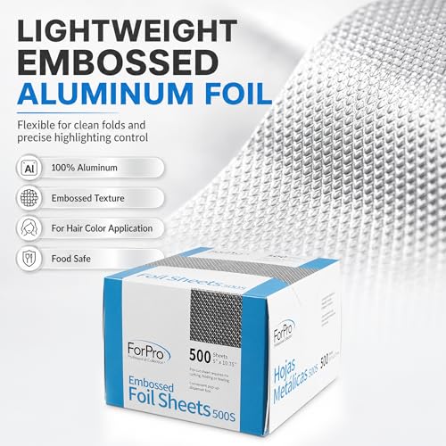 ForPro Professional Embossed Hair Foil Sheets 500-Count, 5x10.75 Inch Pre-Cut Aluminum for Highlights & Color