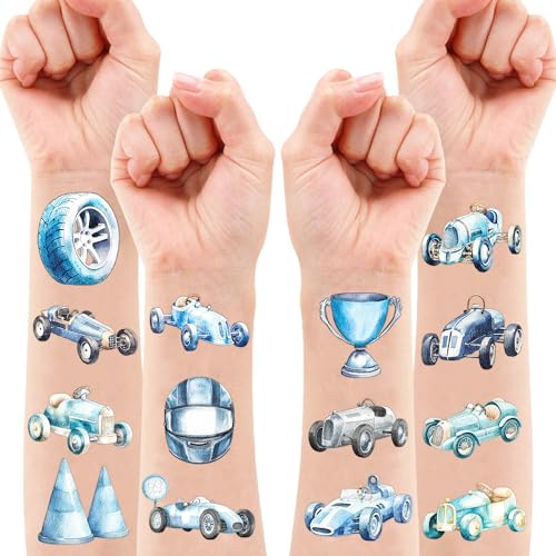 105 Pcs Blue Race Car Temporary Tattoos for Kids