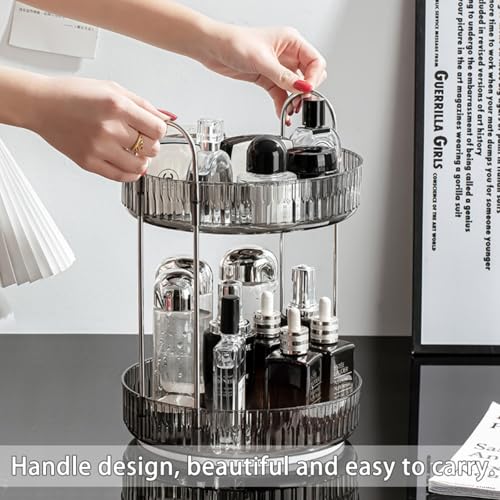 Modern Style Cosmetics Transparent Rotating Storage Rack Turntable Multifunctional Large Capacity Double - Layer Skin Care Products Dressing Table Storage Box Dust - Proof Space - Saving