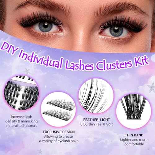 Lash Clusters Kit DIY Eyelash Clusters 530pcs 3D Full Individual Lashes Clusters Kit 30D-100D Pre Map Volume Lash Clusters Volume Self Adhesive Eyelashes Kit With Bond & Seal Tweezers