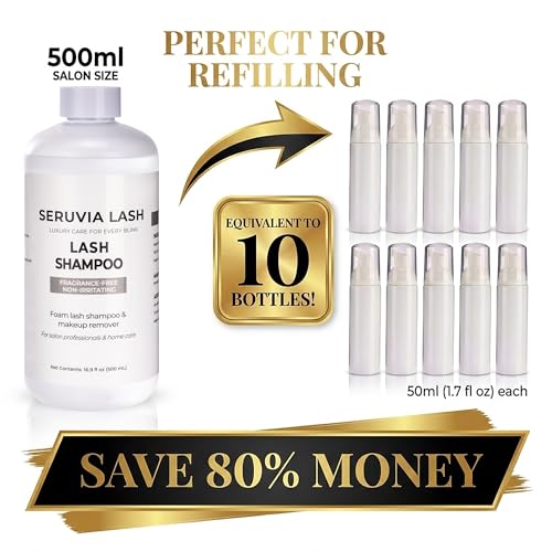 Oil-Free Lash Shampoo 500ml Bulk Refill Kit with Foaming Bottles