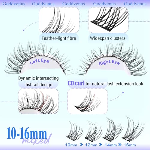 Goddvenus Q-Natural Curly Lash Clusters 10-16mm Eyelash Extensions 144pcs