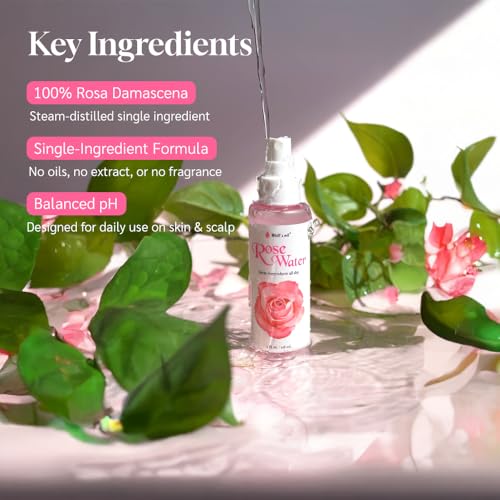 Well's Oil Rosewater Face & Hair Mist Spray (2 fl oz / 59 mL) | 4pcs | Floral Rosewater Hydrosol | Alcohol-Free