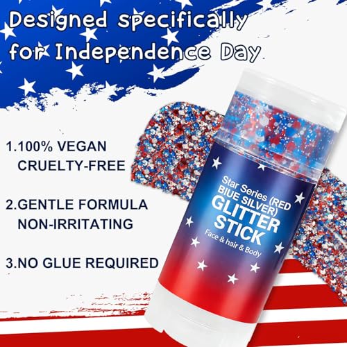 Patriotic Red, White & Blue Glitter Makeup for 4th of July