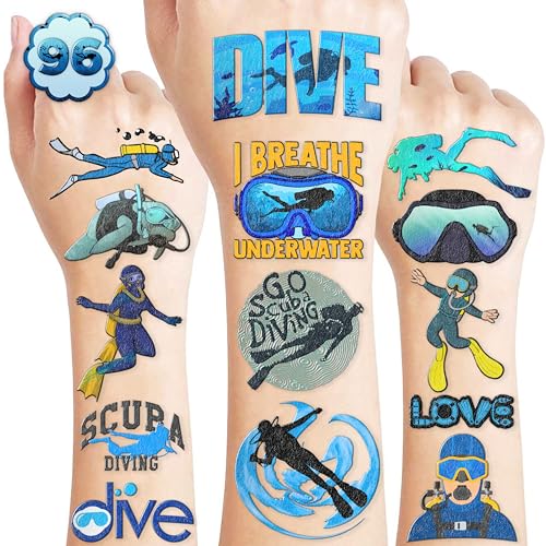 Scuba Diving Temporary Tattoos for Kids - 100 PCS Ocean Party Favors