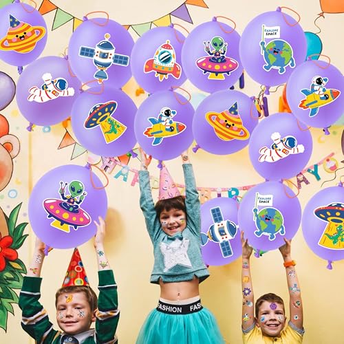 72-Piece Space Party Favors Set | Temporary Tattoos & Punch Balloons