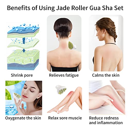 Jade Roller & Gua Sha Facial Tools Face Roller for Skin Care,Facial Roller Gua Sha Tool for Puffiness and Redness Reducing Skin Care Routine