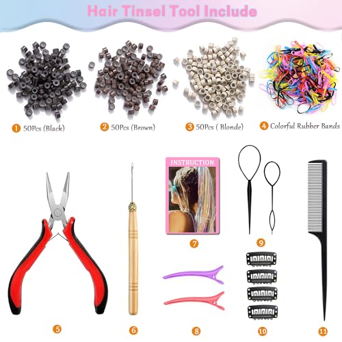 Hair Tinsel Kit 20 Colors 8800 Strands with Tools