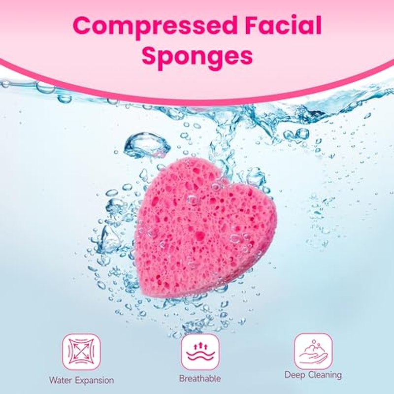 80-Count Heart Shape Natural Cellulose Facial Sponges