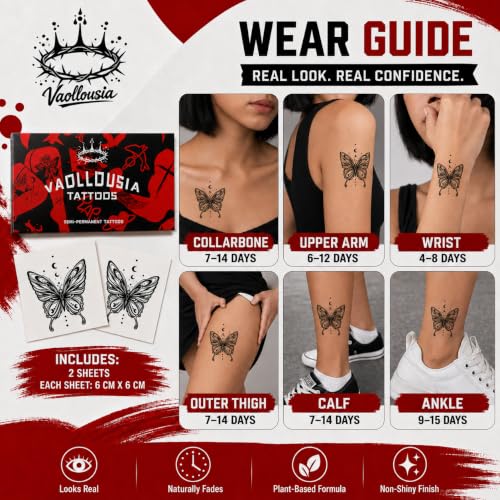 Vaollousia Semi Permanent Temporary Tattoos for Women Men