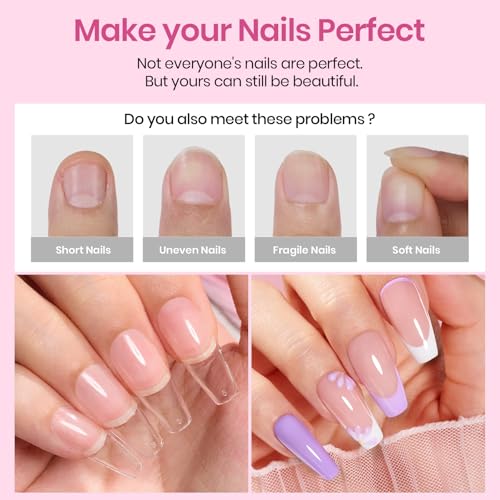 Beetles Coffin Medium Nail Tips 384pcs - Pre-Etched, No Shaping Needed, 12 Sizes