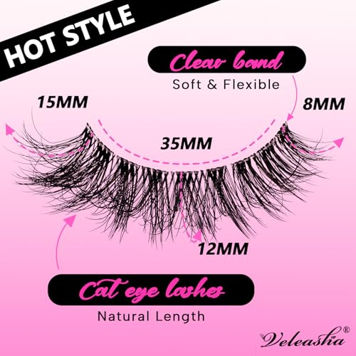 Veleasha Fluffy Cat Eye False Eyelashes - 7 Pairs, 8-15mm C Curl