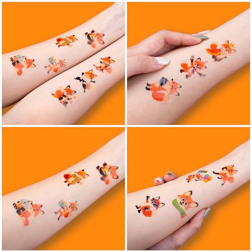 96 PCS Pre-Cut Fox Temporary Tattoos for Kids