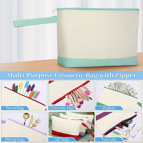 Silkfly 48 Pcs Cotton Canvas Makeup Bags Canvas Cosmetic Zipper 10.2 x 5.5 x 2 Inches Blank DIY Pouch Bag Bulk with Bottom Pencil Case Travel Toiletry Pouch for Women (24 Colors)