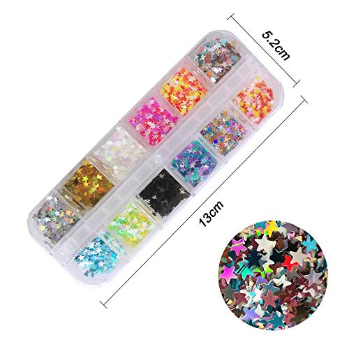 EBANKU Star Glitter Confetti, 24 Boxes Stars Holographic Sequins 3D Laser Glitter Nail Art Flakes Colorful Nail Glitter Manicure Decals Nail Decoration