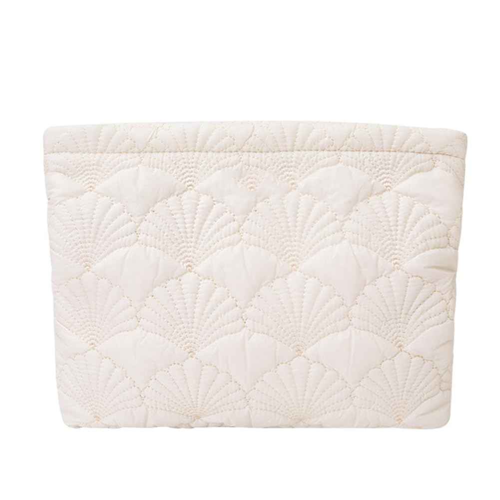 FITINI Makeup Bag Travel Large Portable Quilted Floral Print Cosmetic Organizer Cute Pouch for Women Soft Cotton Zipper Waterproof Toiletry Storage Bags,White Shell