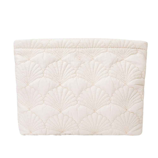FITINI Makeup Bag Travel Large Portable Quilted Floral Print Cosmetic Organizer Cute Pouch for Women Soft Cotton Zipper Waterproof Toiletry Storage Bags,White Shell