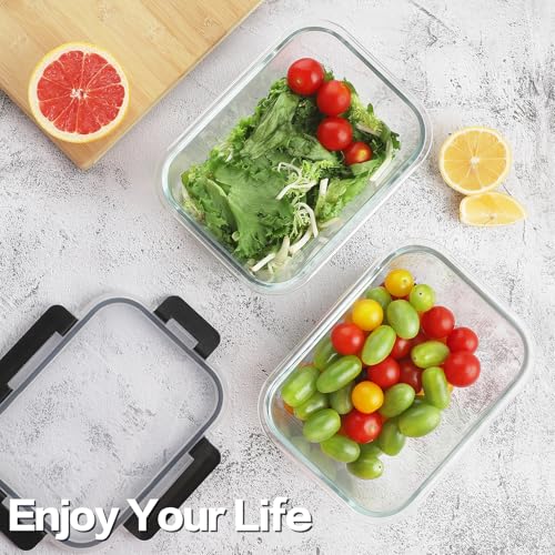 HOMBERKING 10 Pack Glass Meal Prep Containers, Glass Food Storage Containers with Locking Lids, Airtight Glass Lunch Bento Boxes, BPA-Free & Leak Proof, 36oz & 14oz (10 lids & 10 Containers), Black