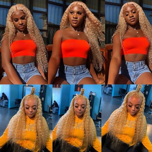 WuvuSnm 613 Blonde Water Wave Human Hair Bundles 16-20 Inch Two Tone #27/613WT