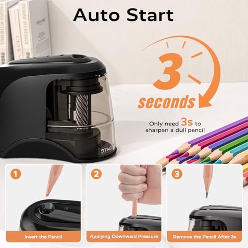 STAGEEK Electric Pencil Sharpener - Plug In or USB/Battery, Black