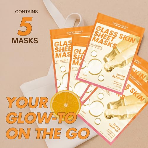 Vitamin C Face Mask For Glass Skin ? Hydration & Revitalization For Dull Skin ? Dermatologist Tested, Anti-Aging Korean Skin Care ? Vegan, Cruelty-Free, Clean Beauty ? 5 Sheets