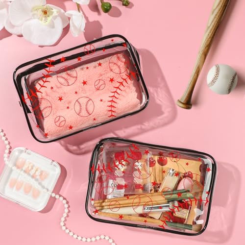12 Pieces Baseball Makeup Bags 7 x 4.7 x 2.4inch Clear PVC Baseball Cosmetic Case Waterproof Travel Size Toiletry Bags for Women Portable Makeup Pouch