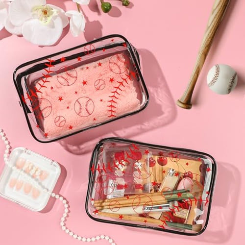 12 Pieces Baseball Makeup Bags 7 x 4.7 x 2.4inch Clear PVC Baseball Cosmetic Case Waterproof Travel Size Toiletry Bags for Women Portable Makeup Pouch
