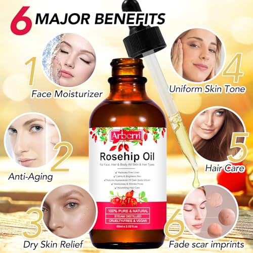 2 Pack Rosehip Oil for Face,100% Pure Organic Rosehip Seed Oil Cold Pressed Moisturizer for Hair, Skin & Nails 4 fl.oz