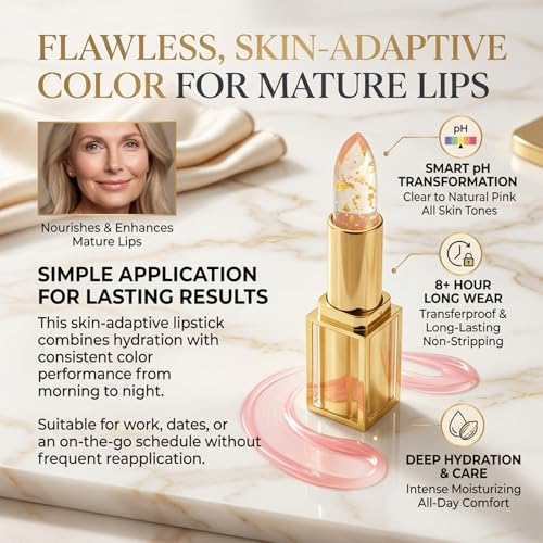 pH Color-Changing Lipstick for Mature Women – Sheer Pink, 8+ Hrs