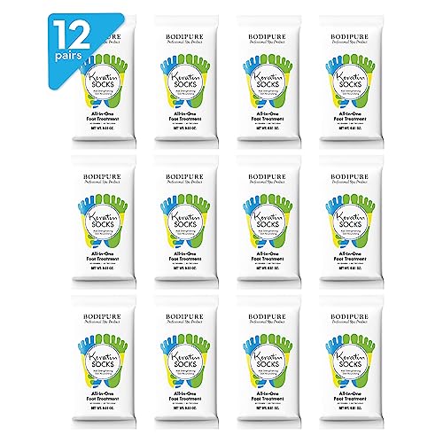 Bodipure Keratin Foot Mask 12-Pack - Moisturizing Socks for Dry Feet