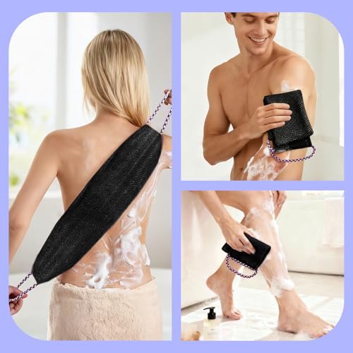 Manmihealth Dual-Sided Silicone Body Scrubber Scalp Massager & African Bath Sponge Net Set, 2-in-1 Silicone Shower Shampoo Brush Africa Wash Net Combination, Lather Well,Strong Exfoliating(Black+Pink)