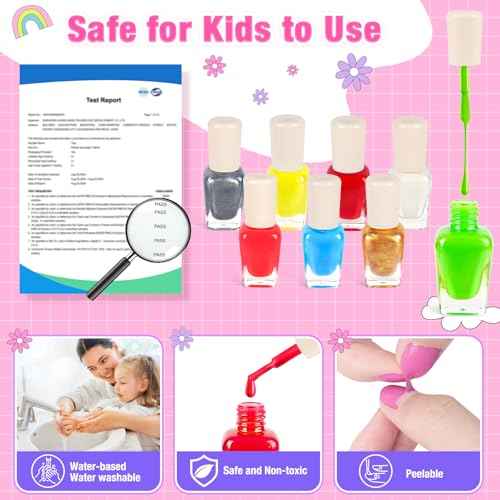 Kids Nail Polish Set for Girls, Nail Art Kit with Nail Dryer, Non-Toxic Nail Polish for Kids with Glitter and Fake Nails, Girl Toys Christmas Birthday Gifts for Girls 8-12