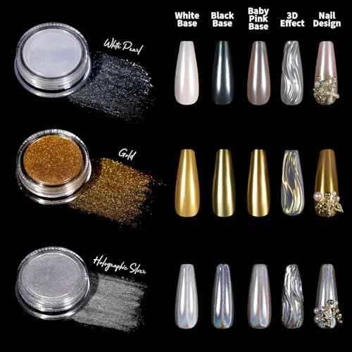 Teenitor Gold Chrome Nail Powder Kit with Nail Charms and Gems, Pearl Nail Chrome Powder for Nails, Silver Crome Powder for Gel Nails, Nail Supplies Nail Decor