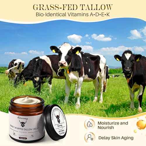Beef Tallow for Skin, Tallow and Honey Cream, Whipped Organic Tallow Face Balm Moisturizer, Organic Grass-Fed Beef Tallow & Raw Wild Honey, 4 Oz Herb-Infused Unscented