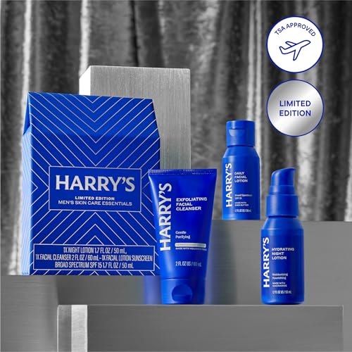 Harry's Limited Edition Holiday Gift Set for Men, Men's Skincare Essentials (2 oz Exfoliating Face Wash, Daily Face Lotion with SPF 15, Hydrating Night Lotion)