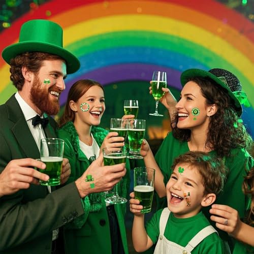 St Patrick's Day Temporary Tattoos - 10 Sheets Shamrock Face Stickers