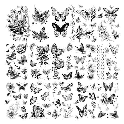 Cerlaza Black Butterfly Temporary Tattoos, 20 Sheets 120 Styles