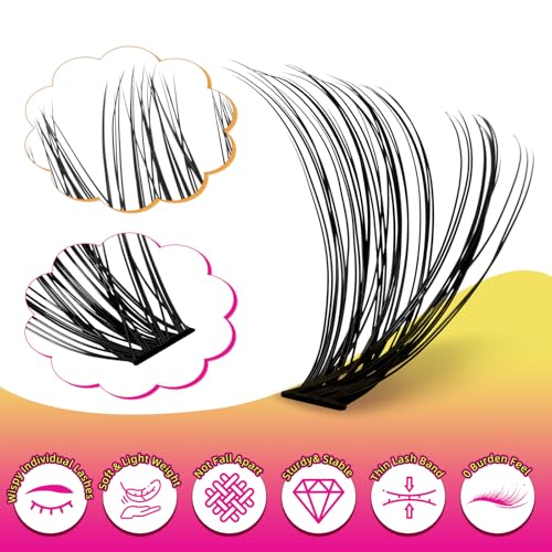 Lash Clusters 280PCS Individual Lashes D Curl Eyelash Clusters Mixed Length Cluster Eyelash Extensions Clusters Lashes with Thin Band Soft False Eyelashes DIY at Home(50D,D-Mix9-16mm)