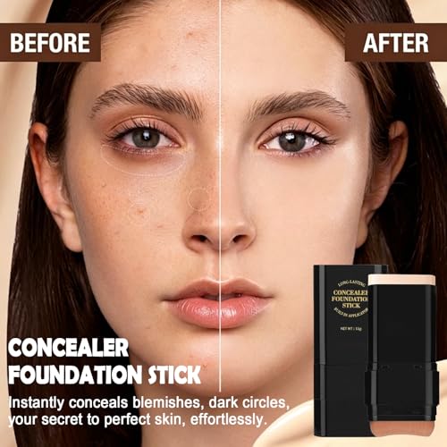 Vienflona 2-in-1 Foundation Stick with Brush - Full Coverage, Waterproof Concealer