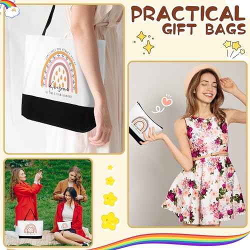 Cunno 24 Pcs Gifts Bag Bulk for Women Aesthetic Canvas Tote Bag Inspired Gifts for Team Coworker Nurse Teacher(Rainbow Sometimes You Forget)