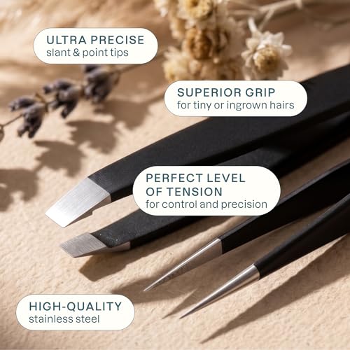 Cliganic Precision Eyebrow Tweezers Set - Slant & Point Tips