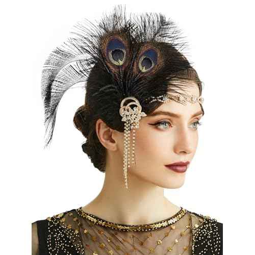 BABEYOND 1920s Flapper Headpiece Headband - Roaring 20s Great Gatsby Feather Headband 1920s Flapper Gatsby Accessories