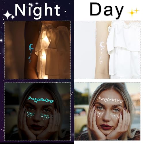 Glow in the Dark Temporary Tattoos | 10 Sheet Luminous Fake Tattoo Stickers