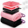 Manmihealth Dual-Sided Silicone Body Scrubber Scalp Massager & African Bath Sponge Net Set, 2-in-1 Silicone Shower Shampoo Brush Africa Wash Net Combination, Lather Well,Strong Exfoliating(Black+Pink)