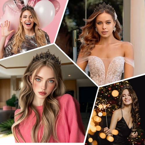 Black Queen Crown Tiara for Women - Rhinestone Wedding & Prom Accessory