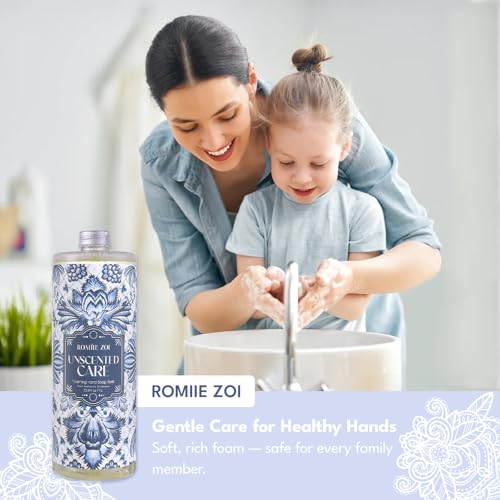 ROMIIE ZOI Foaming Hand Soap Refill Gift Set ? Unscented ? 3 Pack (1000ML Each) with Dispenser ? Pure & Neutral, Gentle & Frangrance Free Formula ? Bulk Refill Bottles for Bathroom & Kitchen Use