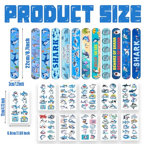 Shark Party Favors Set - 24 Slap Bracelets & 100 Tattoos