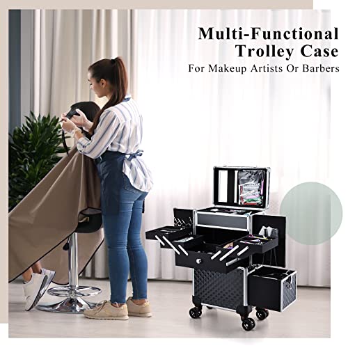 Professional Rolling Makeup Case with Drawers & Wheels